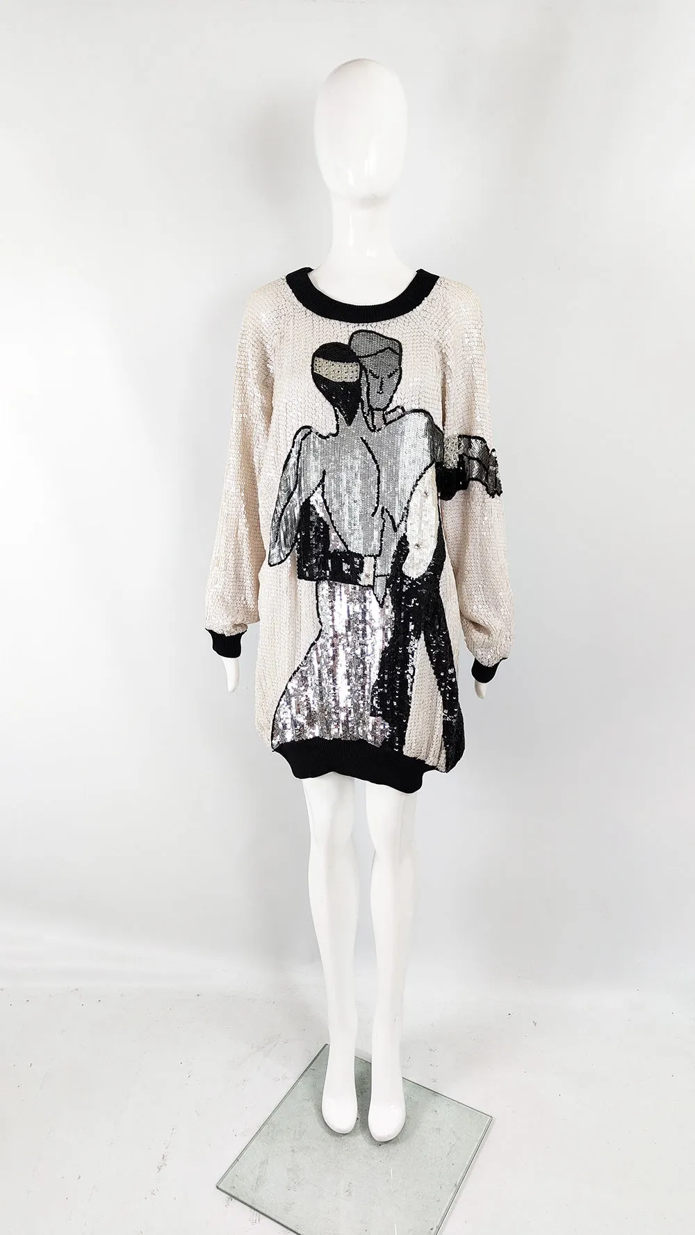 Frank Usher Vintage Sequin Beaded Dress Tunic Top, 1980s