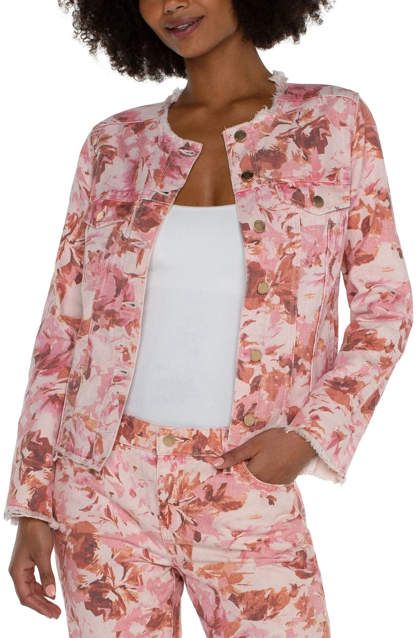 FRAY HEM FLORAL PRINT JACKET