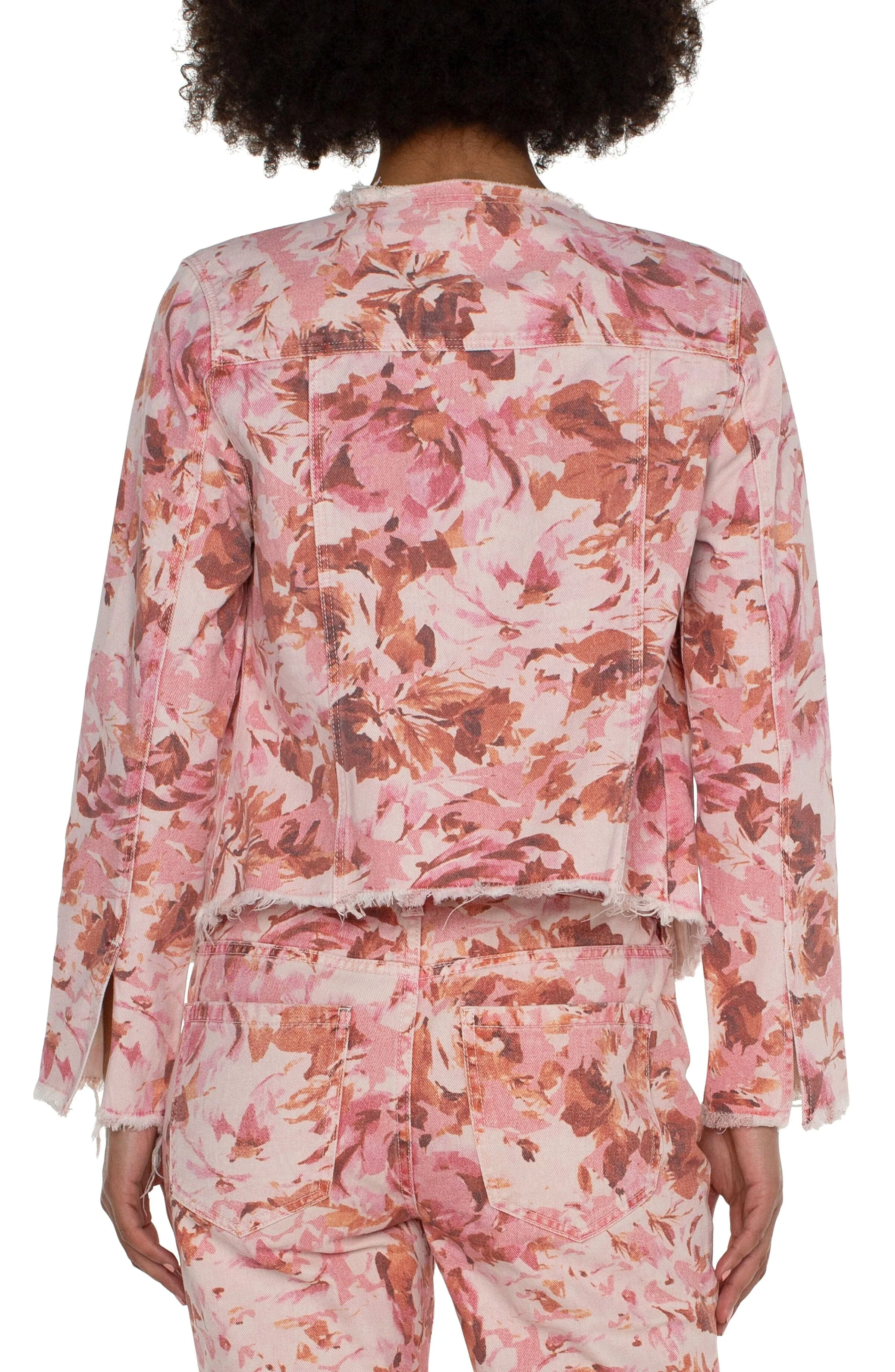 FRAY HEM FLORAL PRINT JACKET