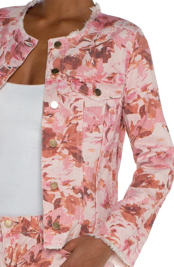 FRAY HEM FLORAL PRINT JACKET