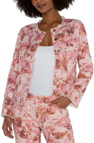 FRAY HEM FLORAL PRINT JACKET