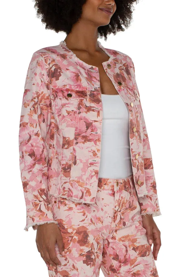 FRAY HEM FLORAL PRINT JACKET