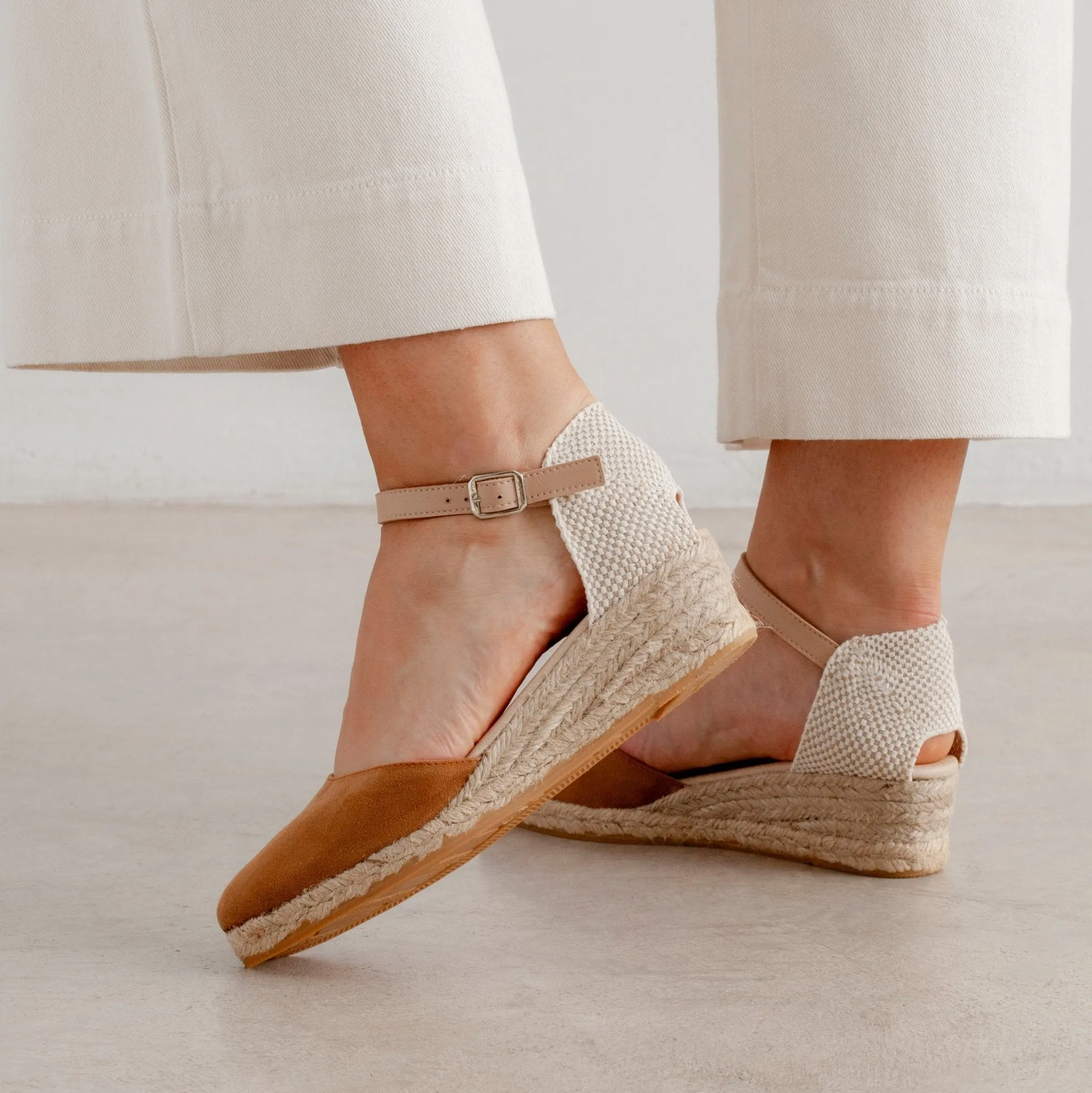 Garda Vegan Suede Espadrille Wedges - Sand