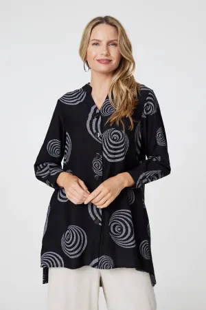 Geo Print Long Sleeve Relaxed Shirt