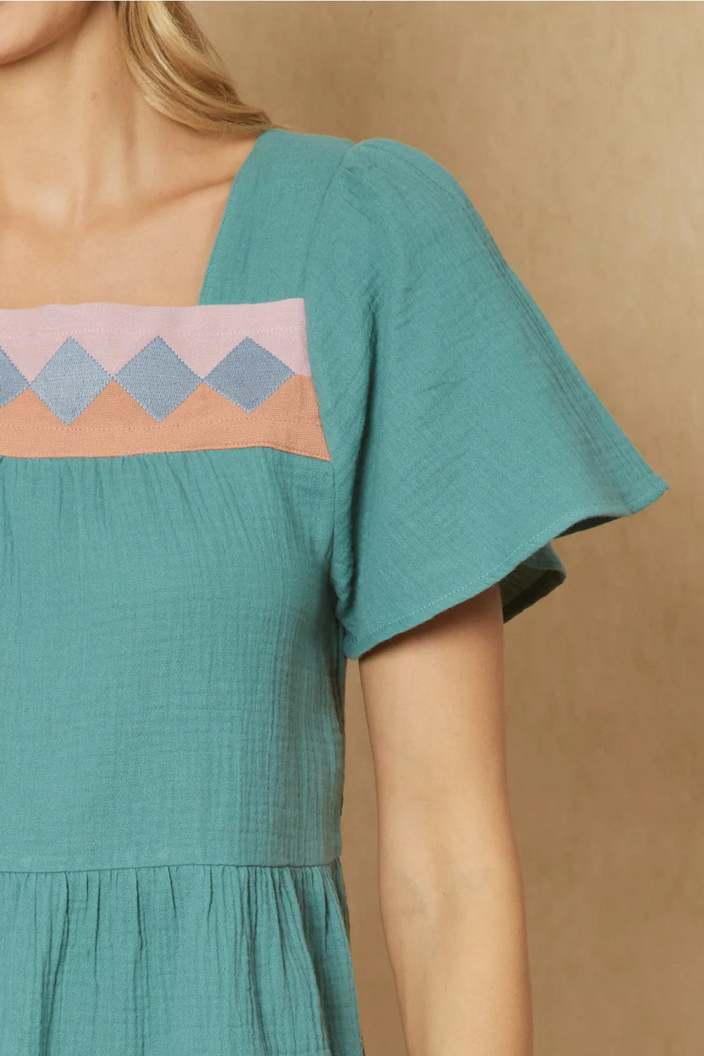 Geometric Design Peplum Top, Forest