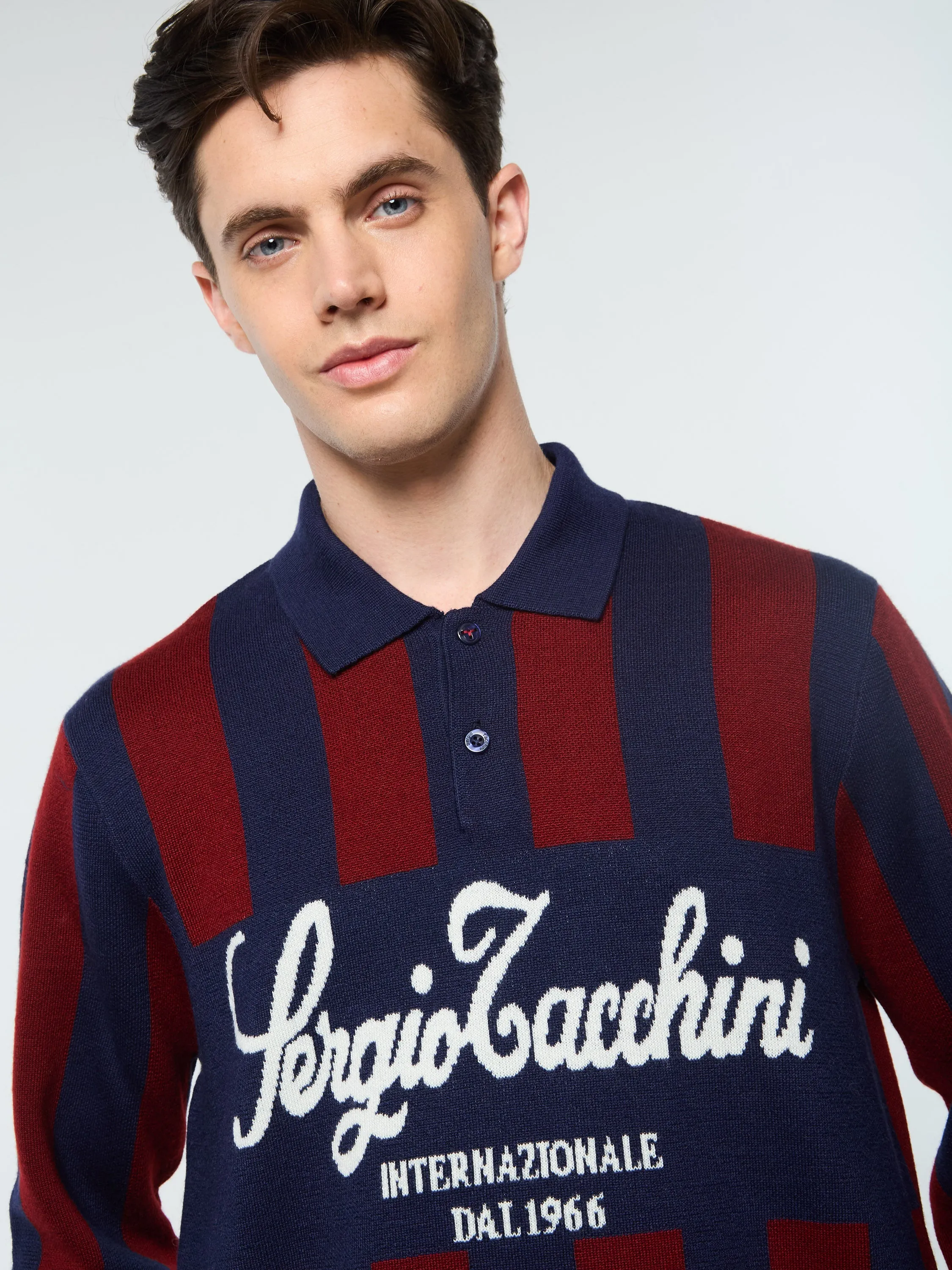 Gioco Jacquard Long Sleeve Polo- Maritime Blue