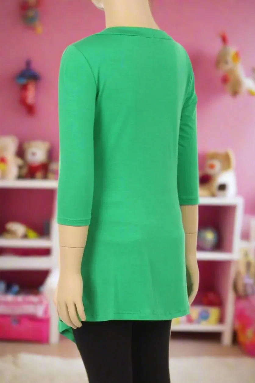 Girls High-Low Asymmetric Dress, Long Tunic Top, Sizes 6/8/10/12, Solid Green