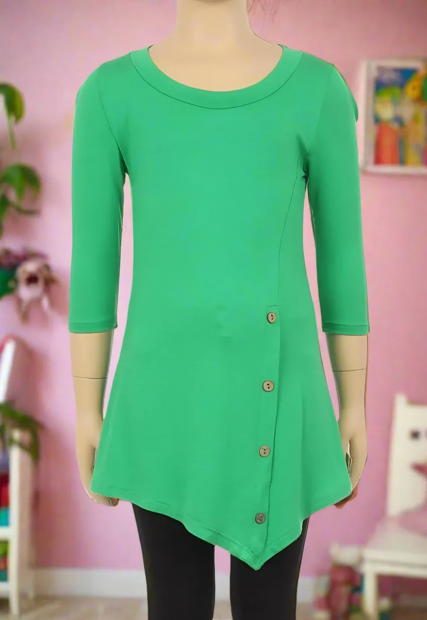 Girls High-Low Asymmetric Dress, Long Tunic Top, Sizes 6/8/10/12, Solid Green