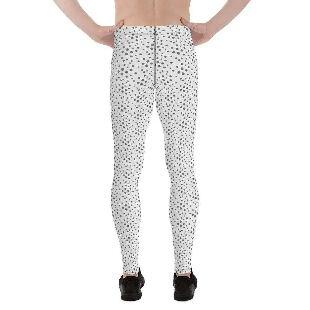 Grey Dotted Men's Leggings, Dots Pattern Designer Running Compression Tights For Men - Made in USA/EU/MX