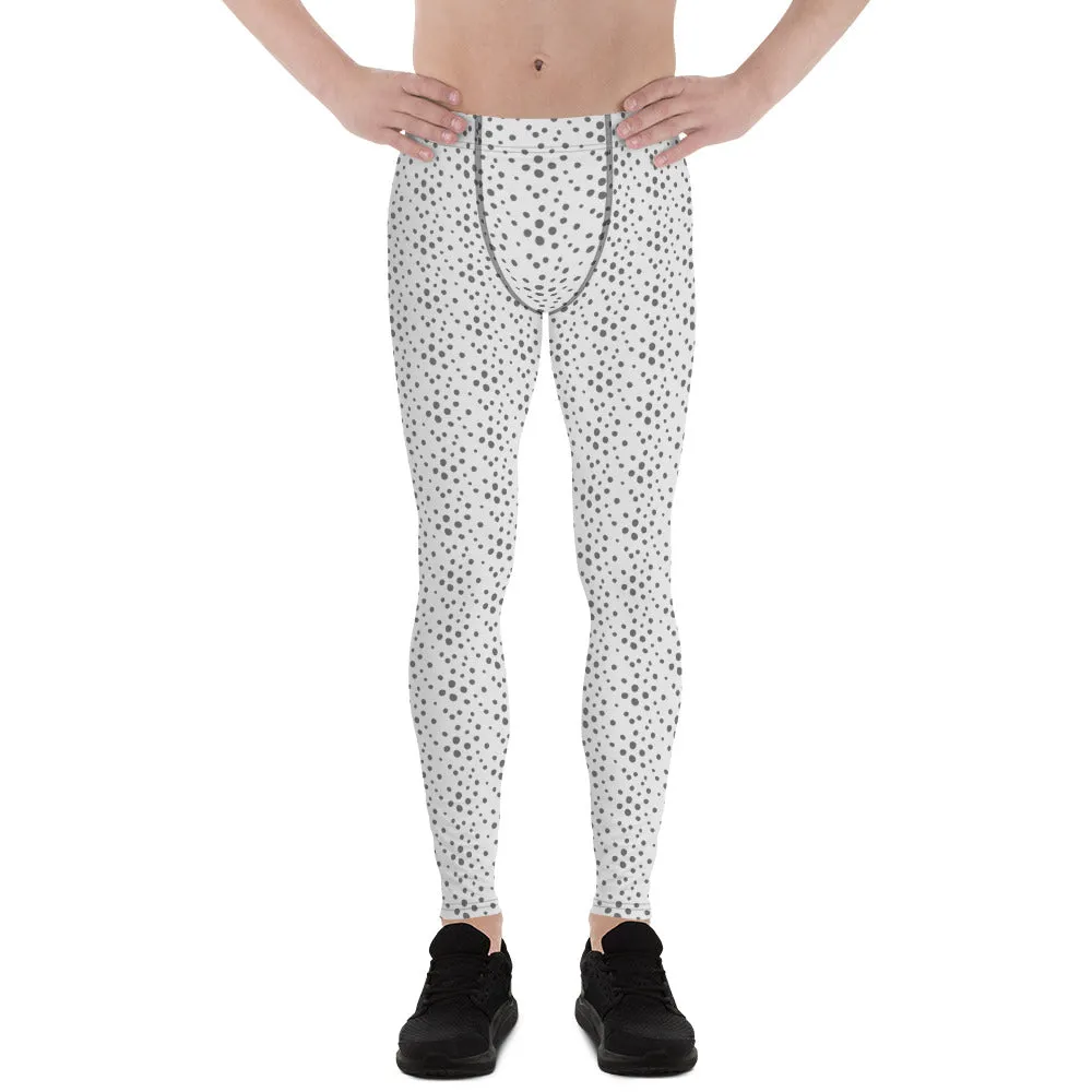 Grey Dotted Men's Leggings, Dots Pattern Designer Running Compression Tights For Men - Made in USA/EU/MX