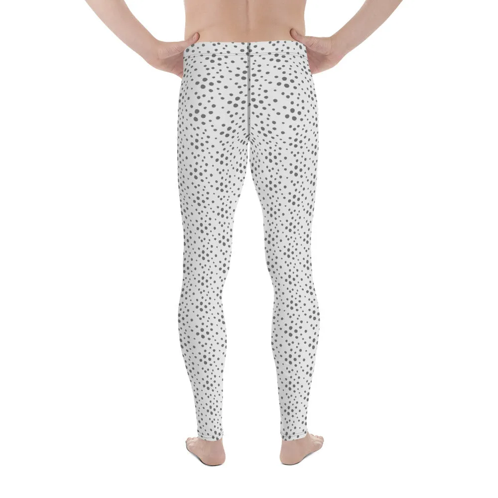 Grey Dotted Men's Leggings, Dots Pattern Designer Running Compression Tights For Men - Made in USA/EU/MX