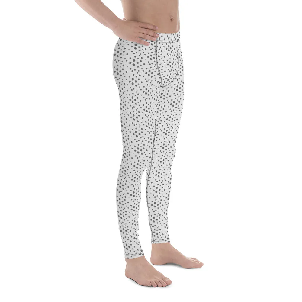 Grey Dotted Men's Leggings, Dots Pattern Designer Running Compression Tights For Men - Made in USA/EU/MX