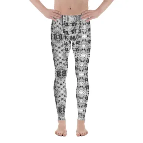 Grey Floral Men's Leggings, Best Rose Flower Print Meggings Compression Running Tights