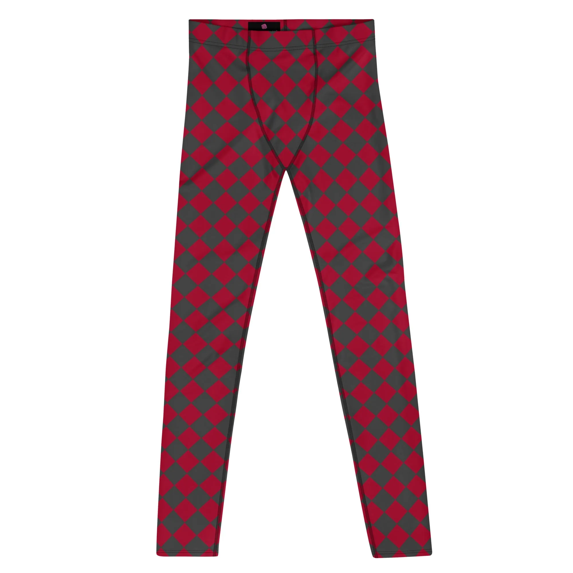 Grey Red Checkered Men's Leggings, Check Pants Men, Men's Plaid Pants, Checkered Pants - Made in USA/EU/MX