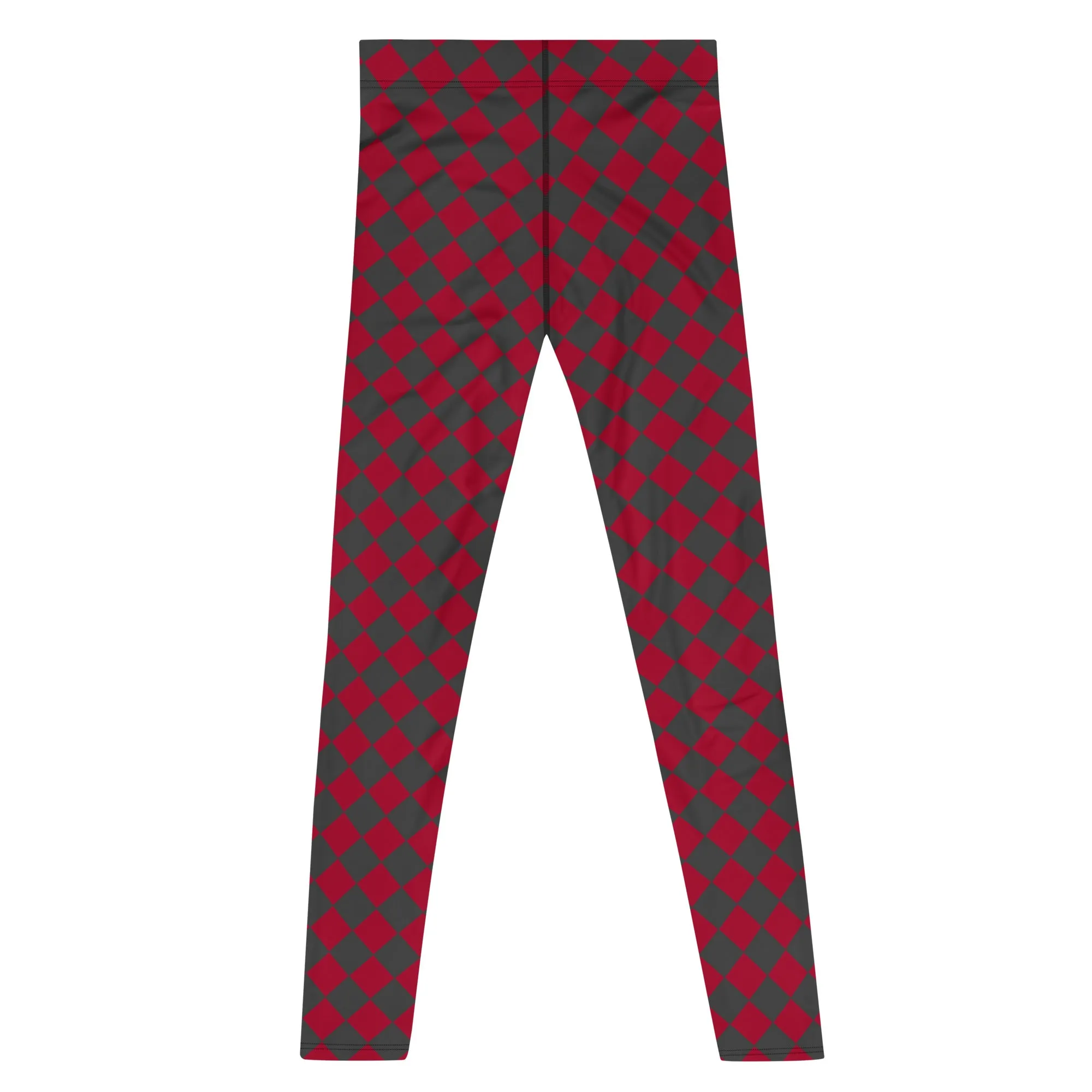 Grey Red Checkered Men's Leggings, Check Pants Men, Men's Plaid Pants, Checkered Pants - Made in USA/EU/MX