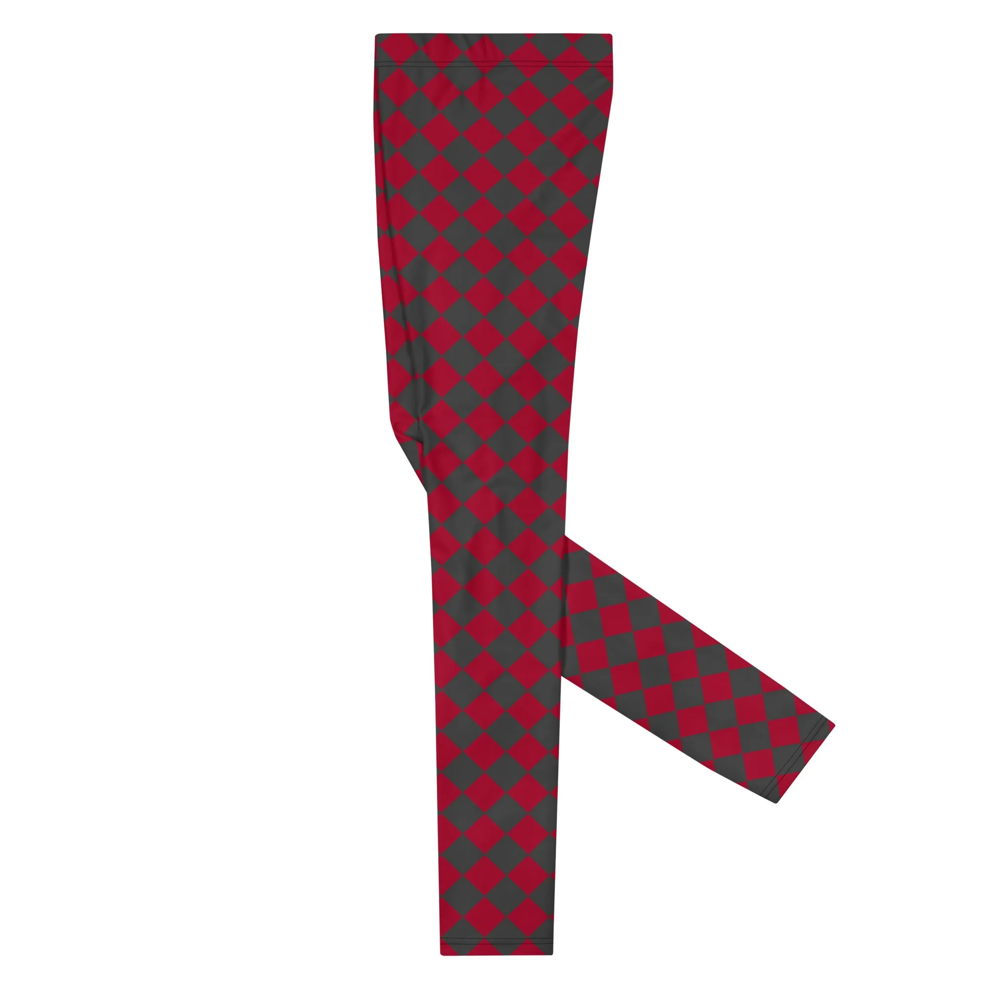 Grey Red Checkered Men's Leggings, Check Pants Men, Men's Plaid Pants, Checkered Pants - Made in USA/EU/MX