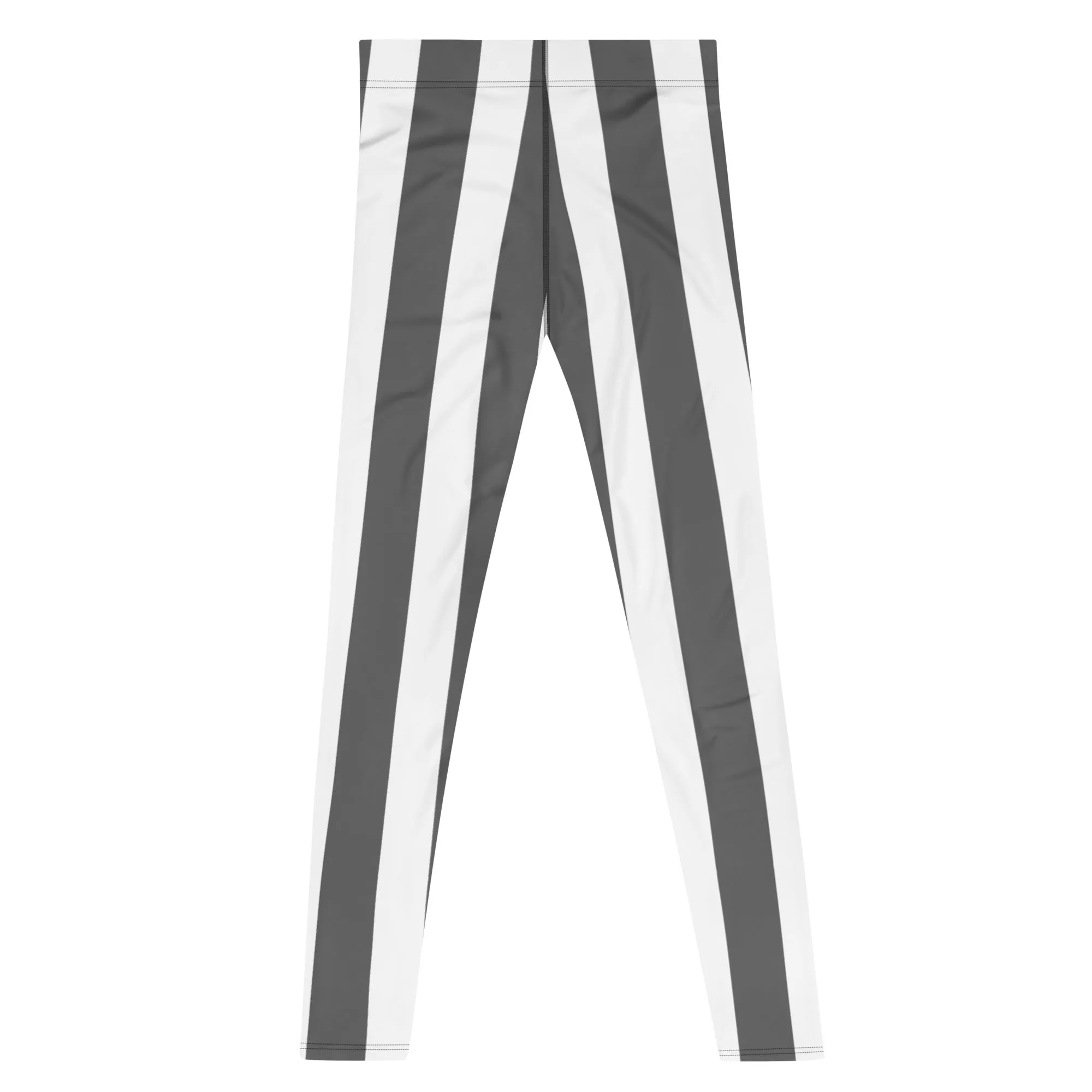 Grey White Stripes Men's Leggings, Vertically Striped Meggings Running Tights-Made in USA/EU/MX