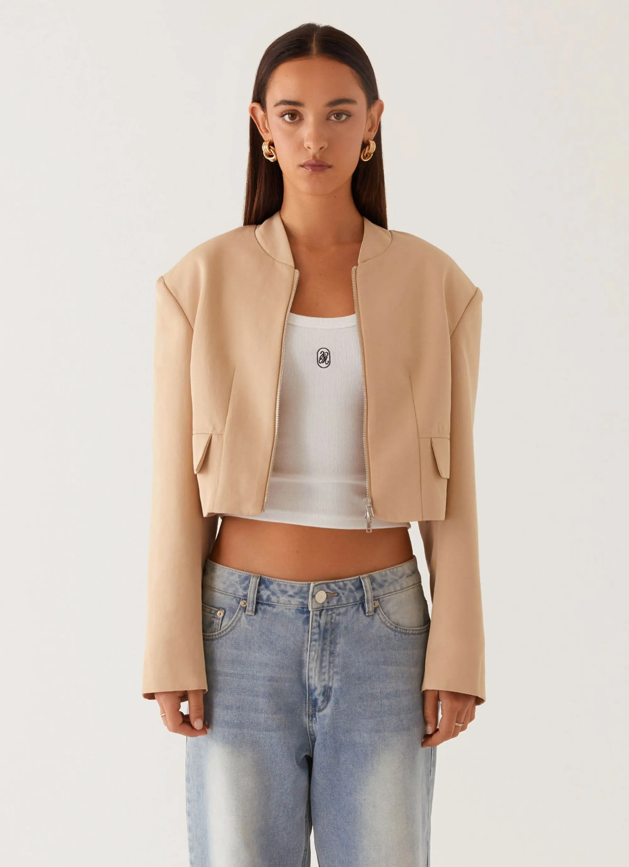 Halyn Cropped Bomber Jacket - Brown