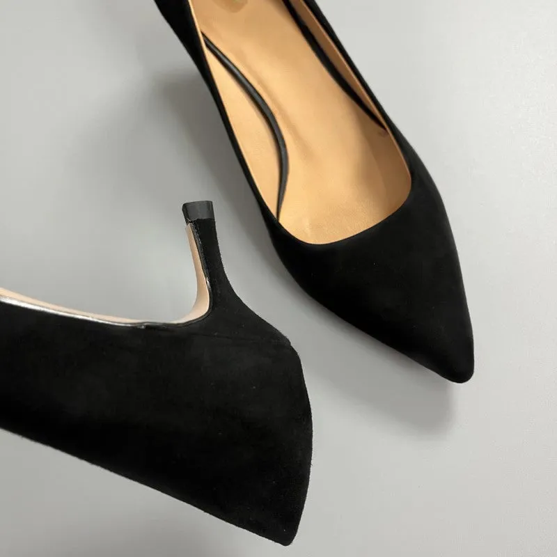 Handmade Sheepskin 50mm Kitty Heel Pumps In Black