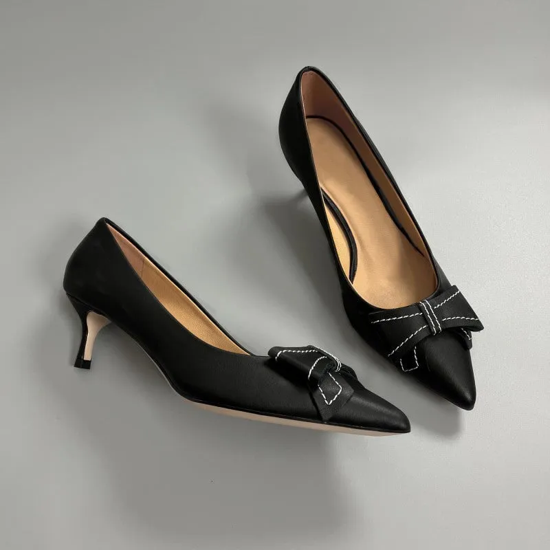 Handmade Sheepskin 50mm Kitty Heel Pumps In Black