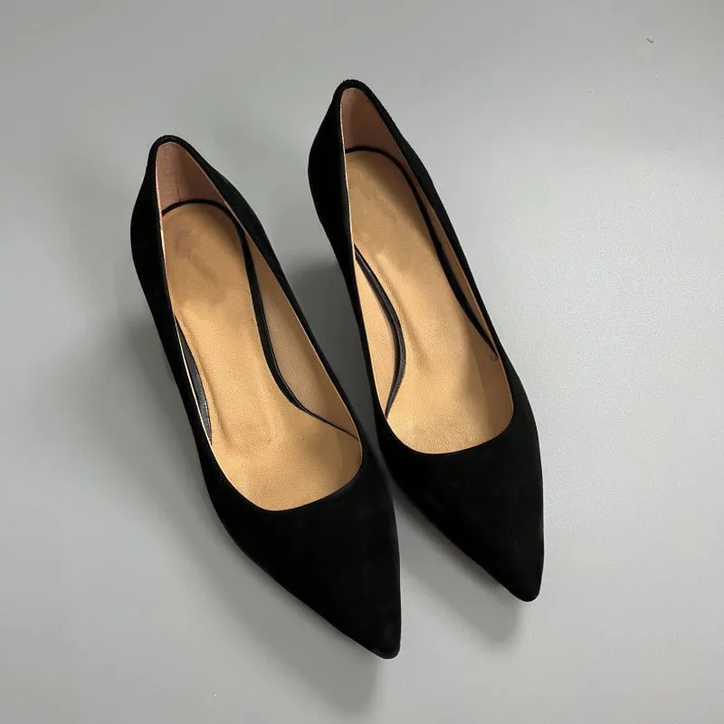 Handmade Sheepskin 50mm Kitty Heel Pumps In Black