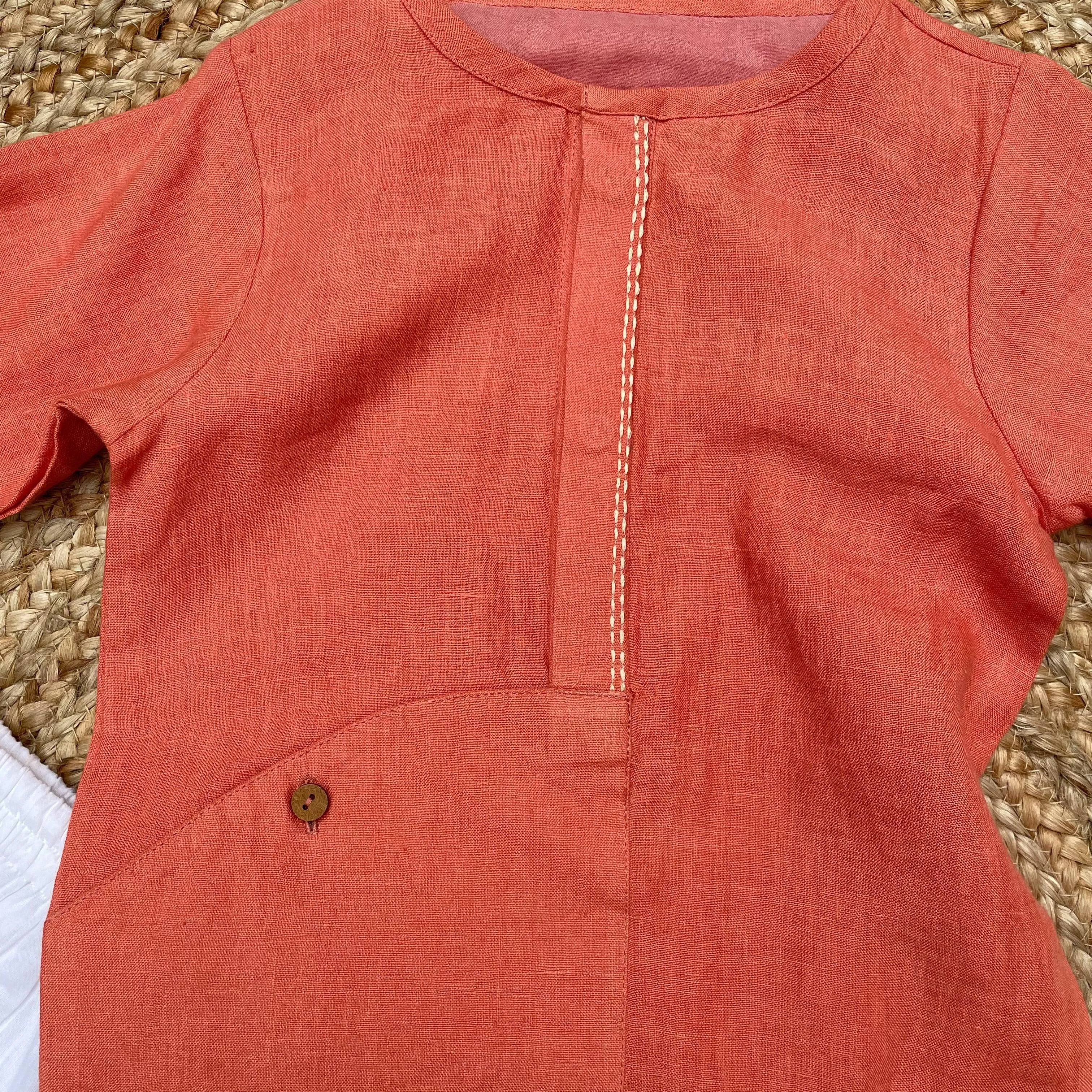 Handwoven Linen Kurta-Orange