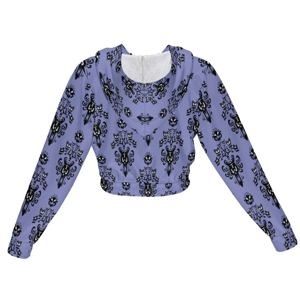 Haunted Mansion Wallpaper Women's Cropped Zipper Jacket