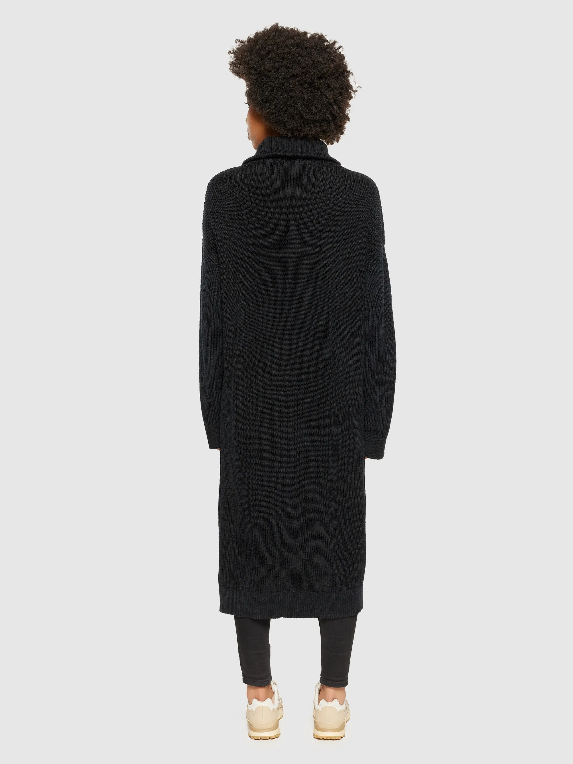 Heavy rib half zip knit dress - Black Jet