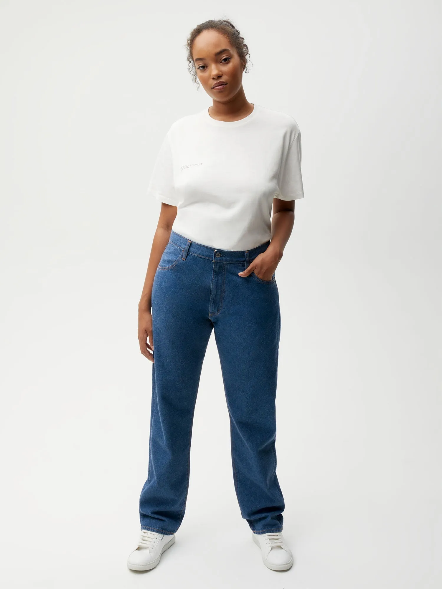 Hemp Denim Straight-Leg Jeans—mid wash