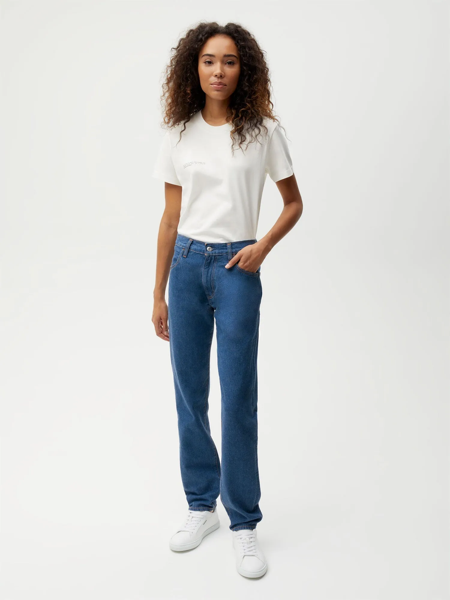 Hemp Denim Straight-Leg Jeans—mid wash