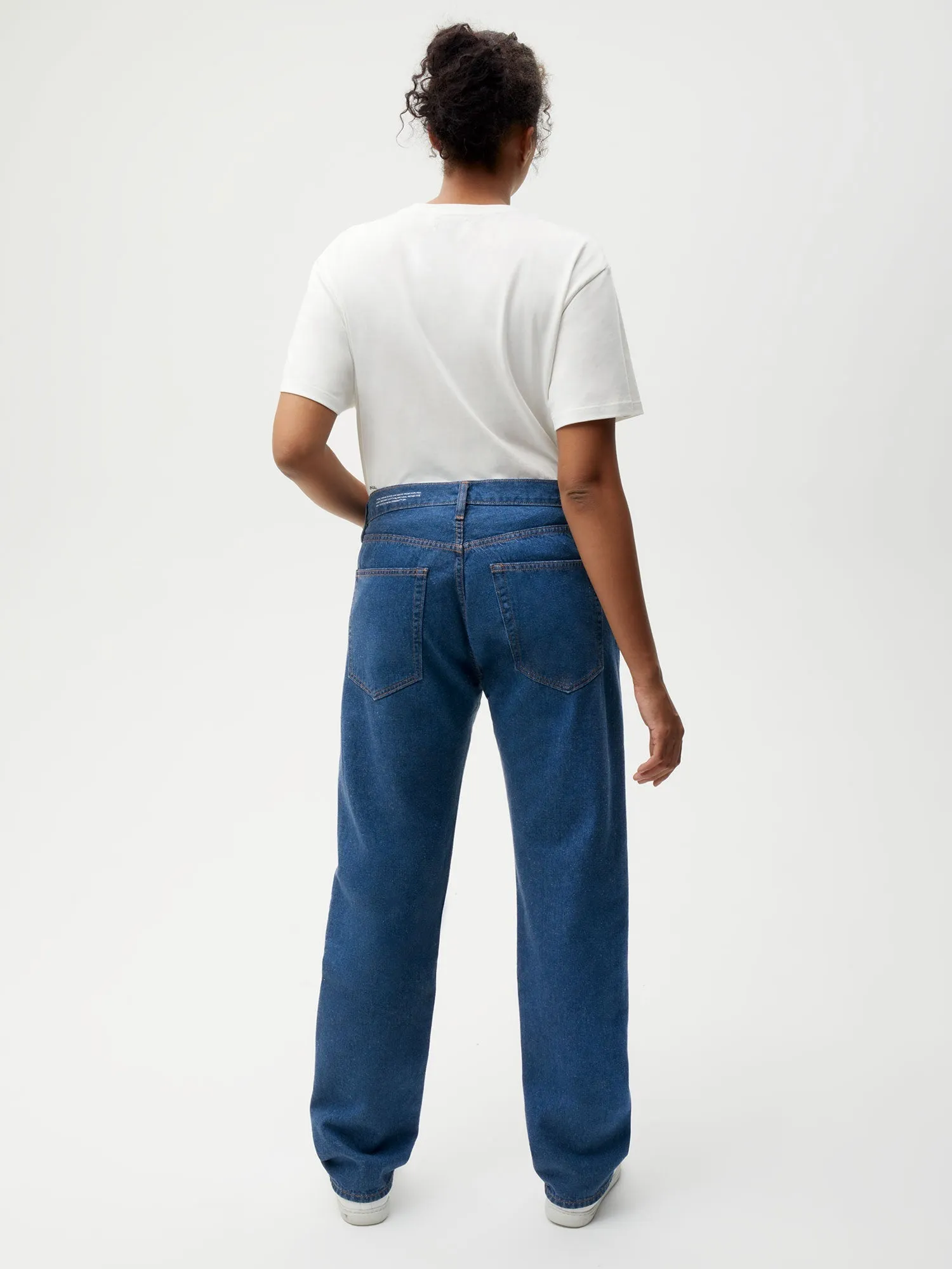 Hemp Denim Straight-Leg Jeans—mid wash