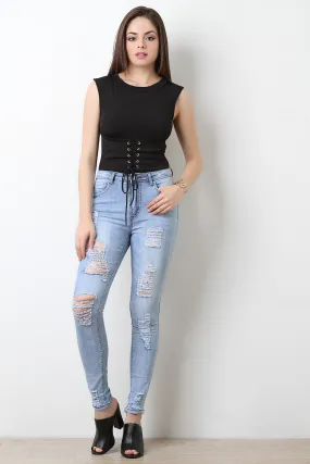 High Waisted Distressed Skinny Jeans