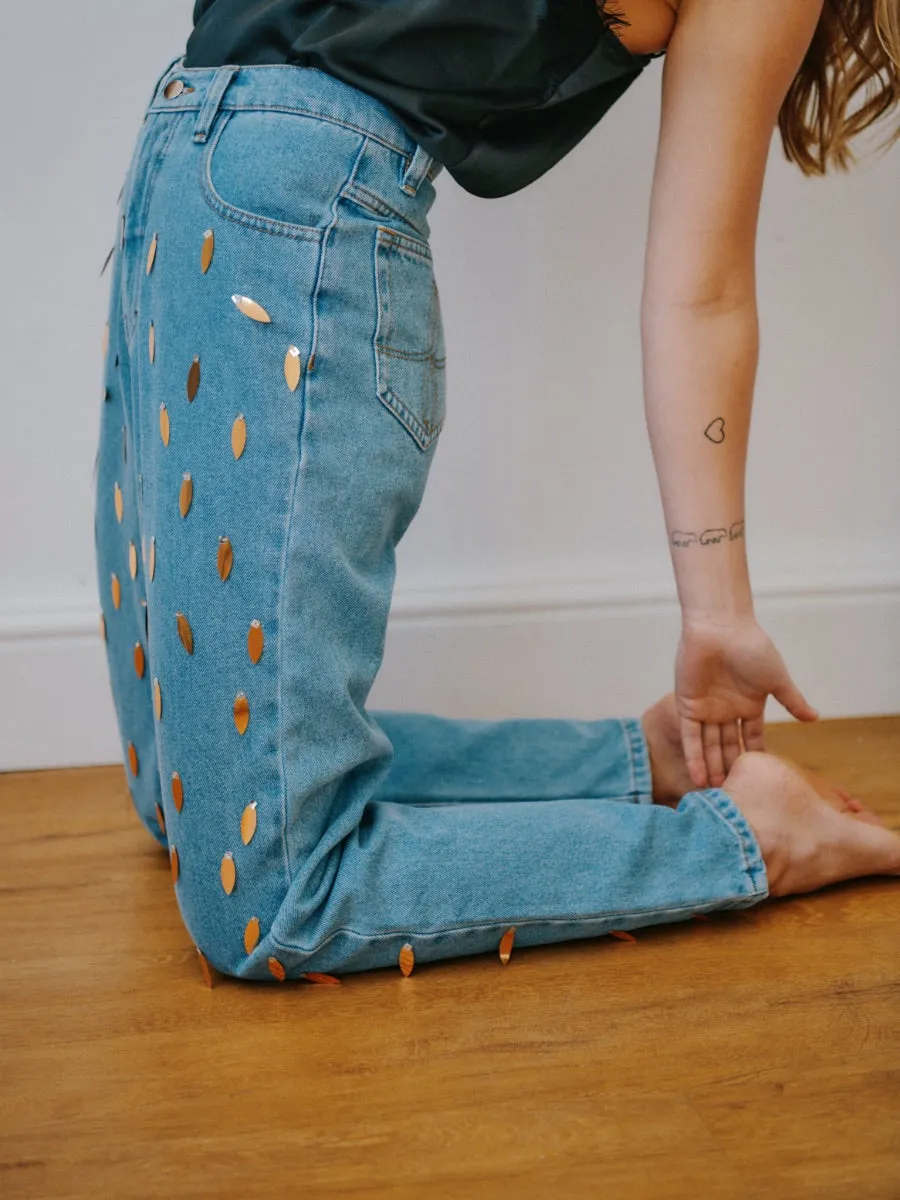 High Waisted Organic Rose Tea Sequin Jeans