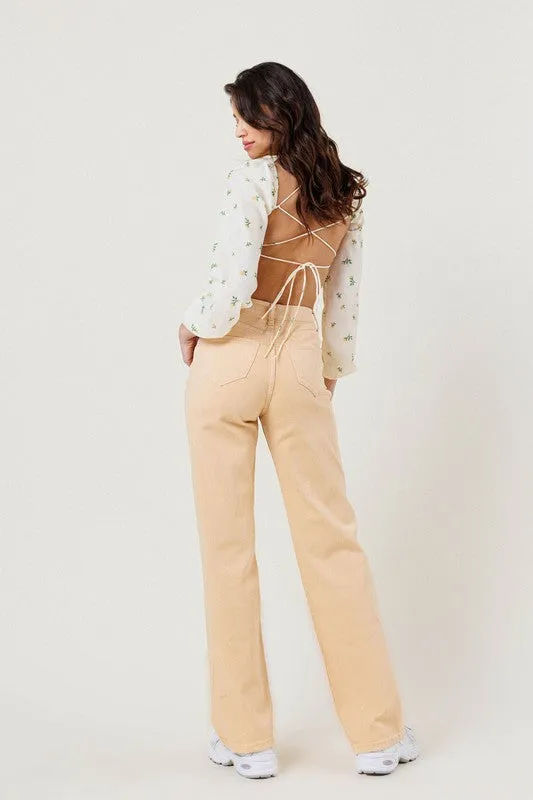 High Waisted Wide Cut Straight Leg Jeans