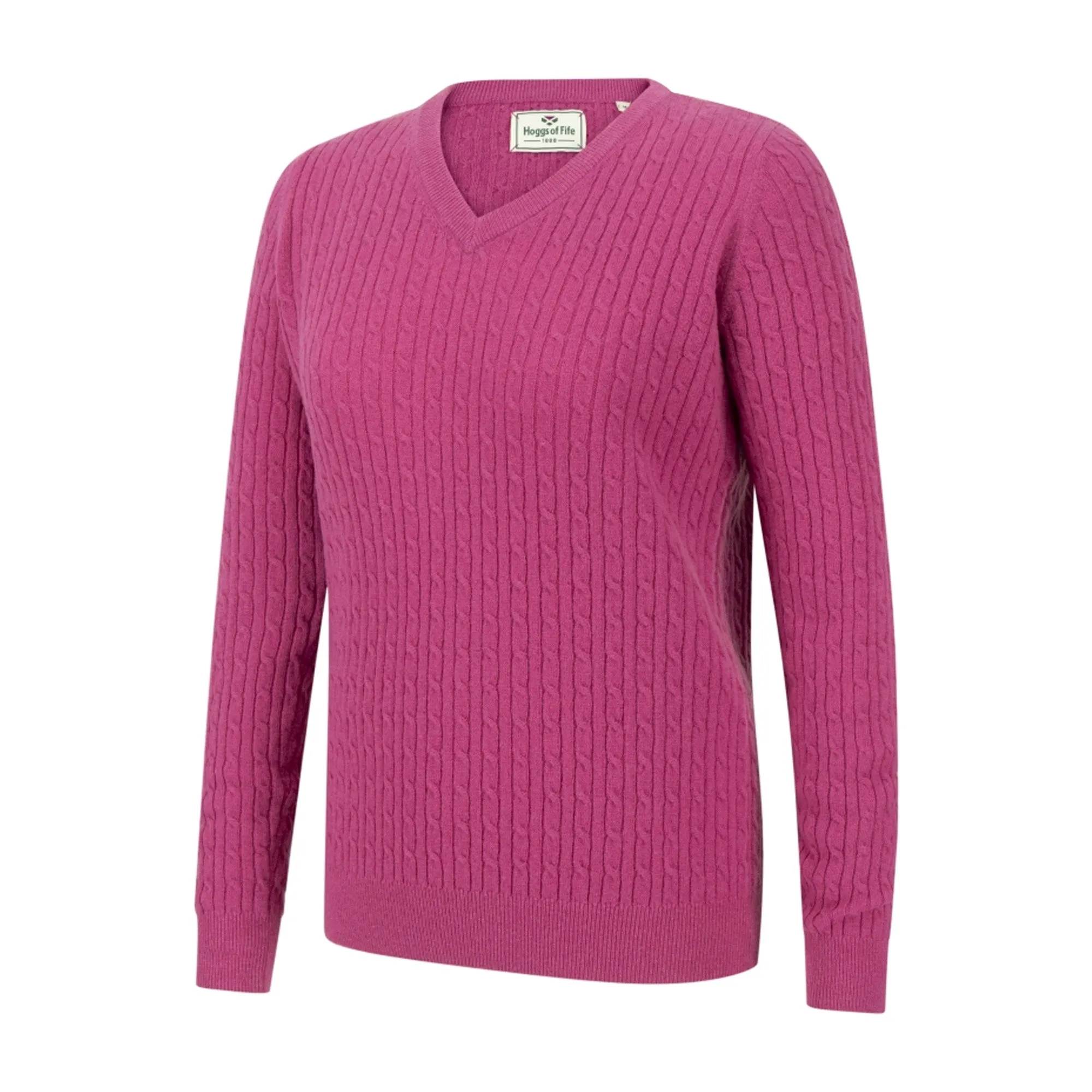 Hoggs Of Fife Lauder Ladies Cable Pullover - Cerise