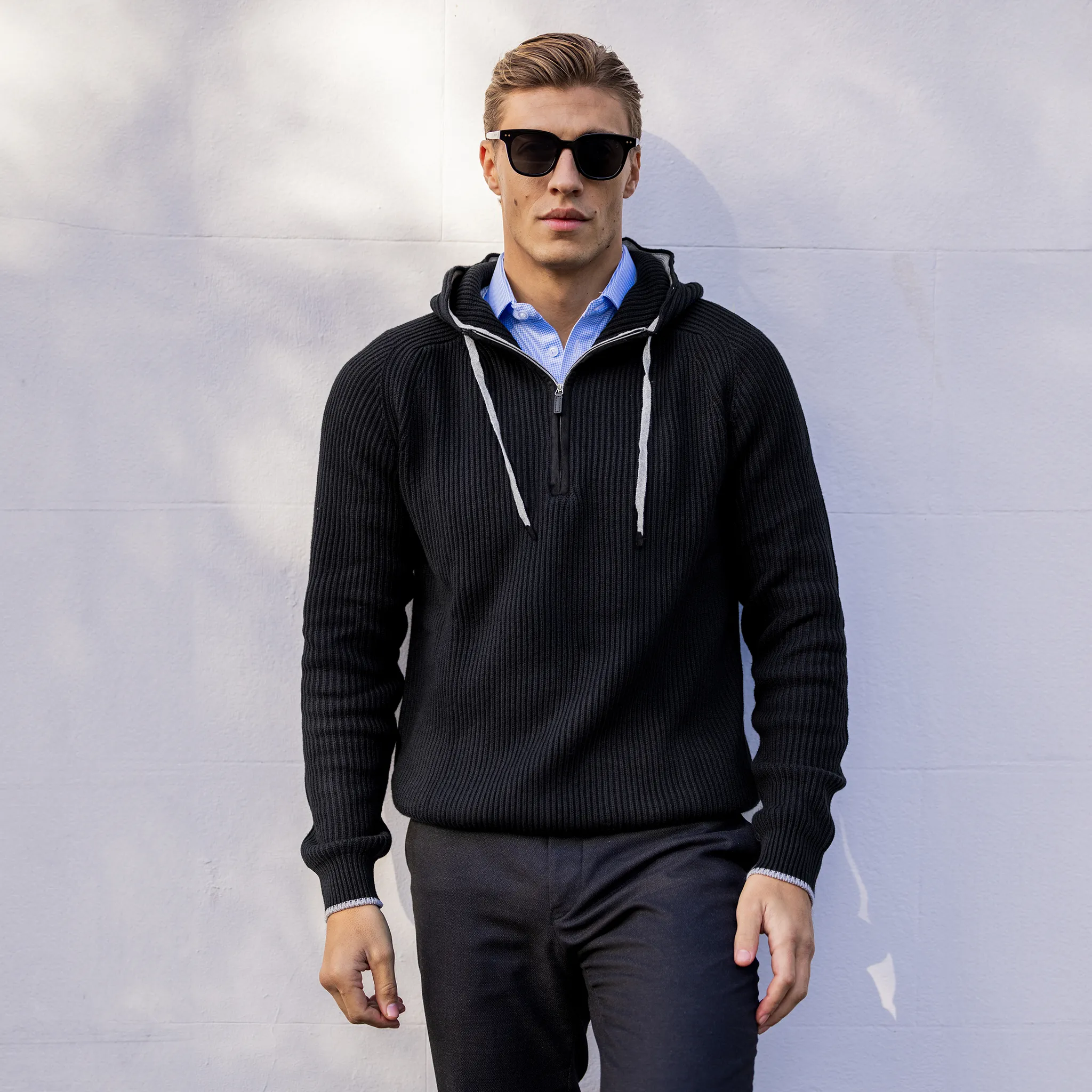 Holland Quarter Zip Hoodie Jet Black