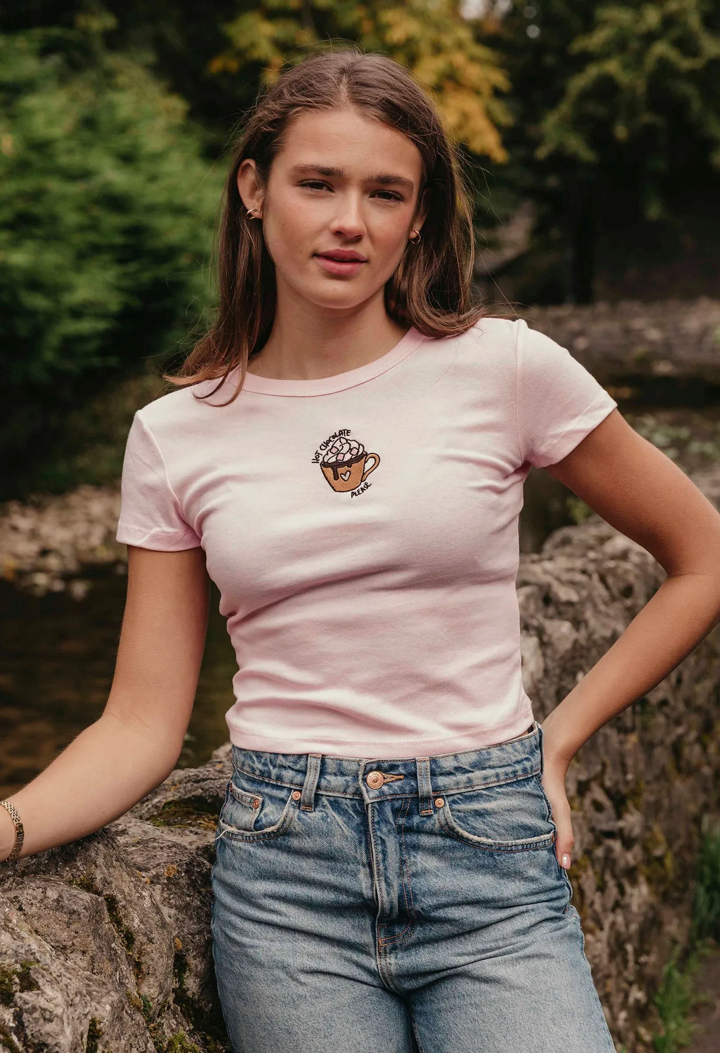 Hot Chocolate Embroidered Micro Rib Baby Tee