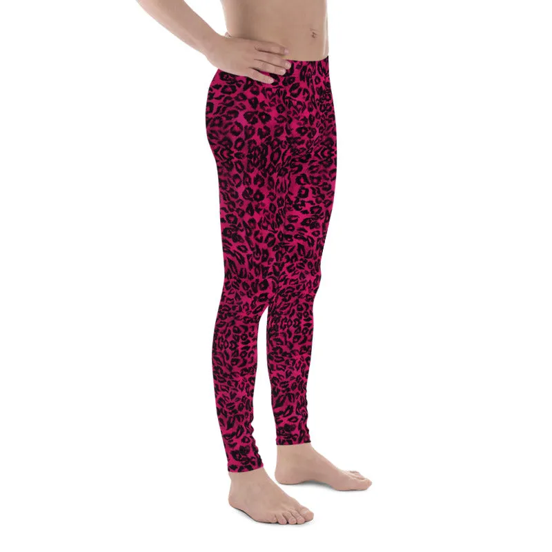 Hot Pink Leopard Meggings, Animal Print Run Tights Men's Leggings-Made in USA/EU