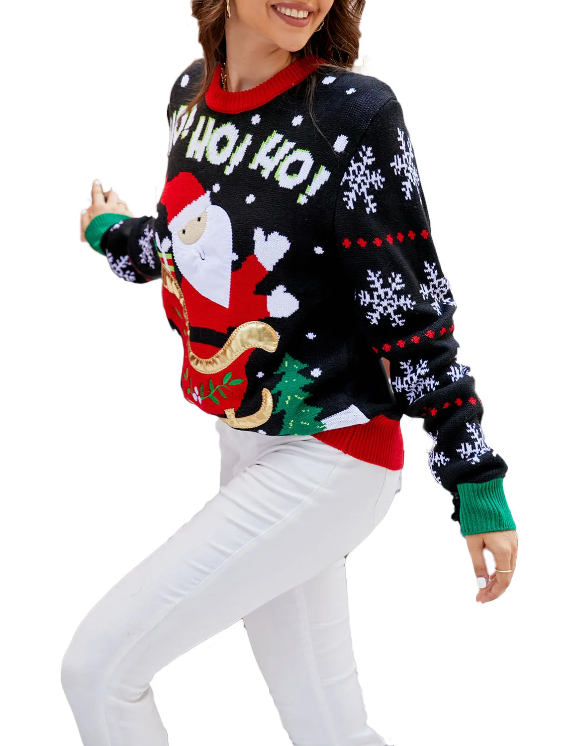 iB-iP Women's Santa Claus Casual Christmas Top Long Sleeve Pullover Sweater