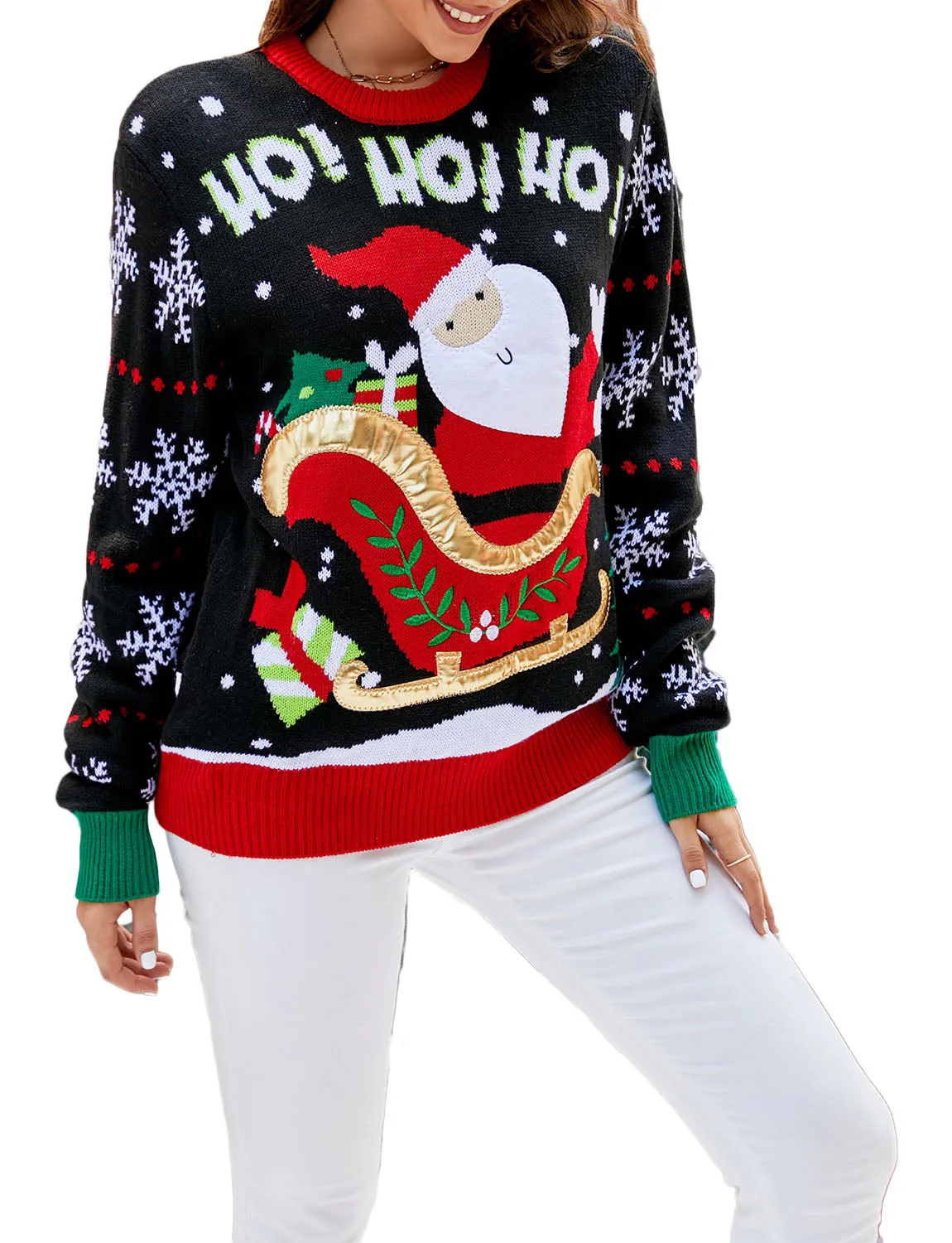 iB-iP Women's Santa Claus Casual Christmas Top Long Sleeve Pullover Sweater