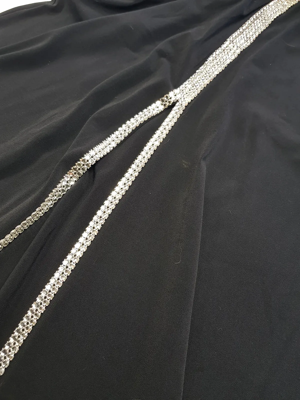 Iconic 90s Super Sexy Crystal Gown Absolutely Beautiful Silhouette & Ruching all up the front - Chunky Heavy Crystals up the entire front split of the dress right up to the shoulders - Stretch body hugging high quality fabric