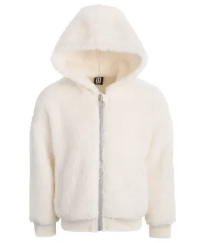 ID Ideology Girls Solid Faux-Sherpa Hooded Jacket - Ivory Cloud