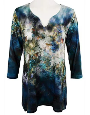 Impulse California - Eden Garden, 3/4 Sleeve, Split V-Neck, Abstract Pattern Tunic