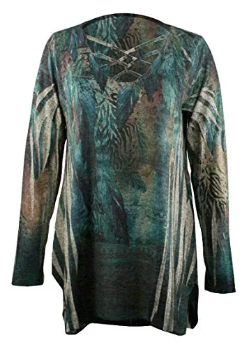 Impulse California Enchanted, Long Sleeve Sharkbite Hem Criss Cross Neck Tunic