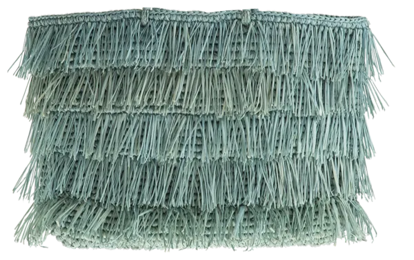 Isabella Fringe Straw Clutch, Aqua