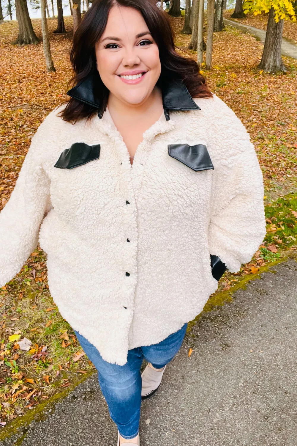 Ivory Sherpa Fleece Faux Leather Jacket