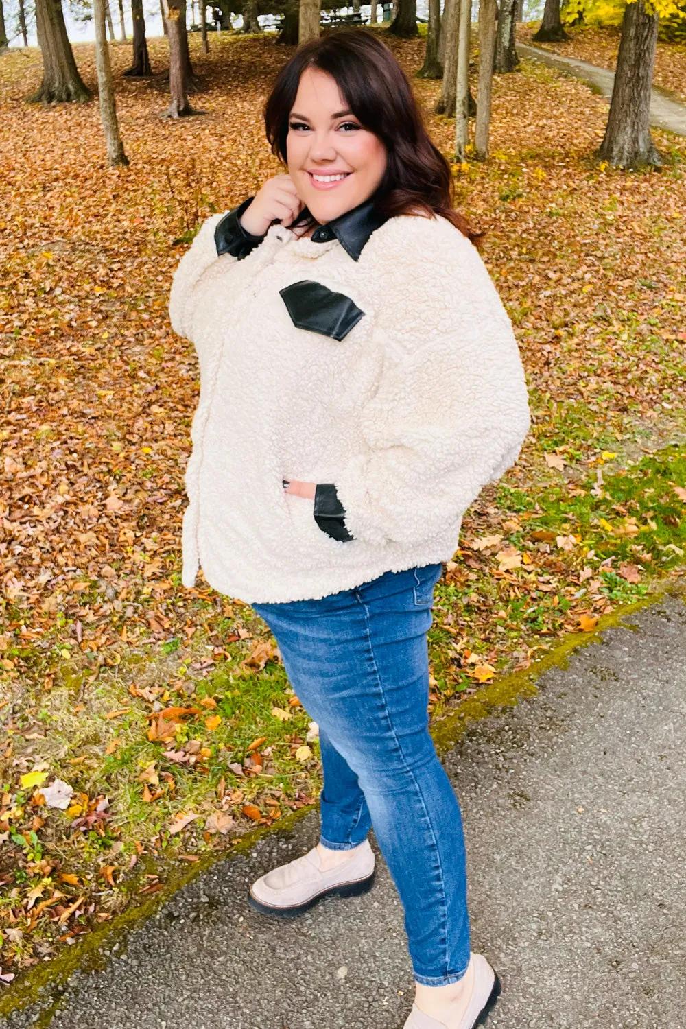 Ivory Sherpa Fleece Faux Leather Jacket