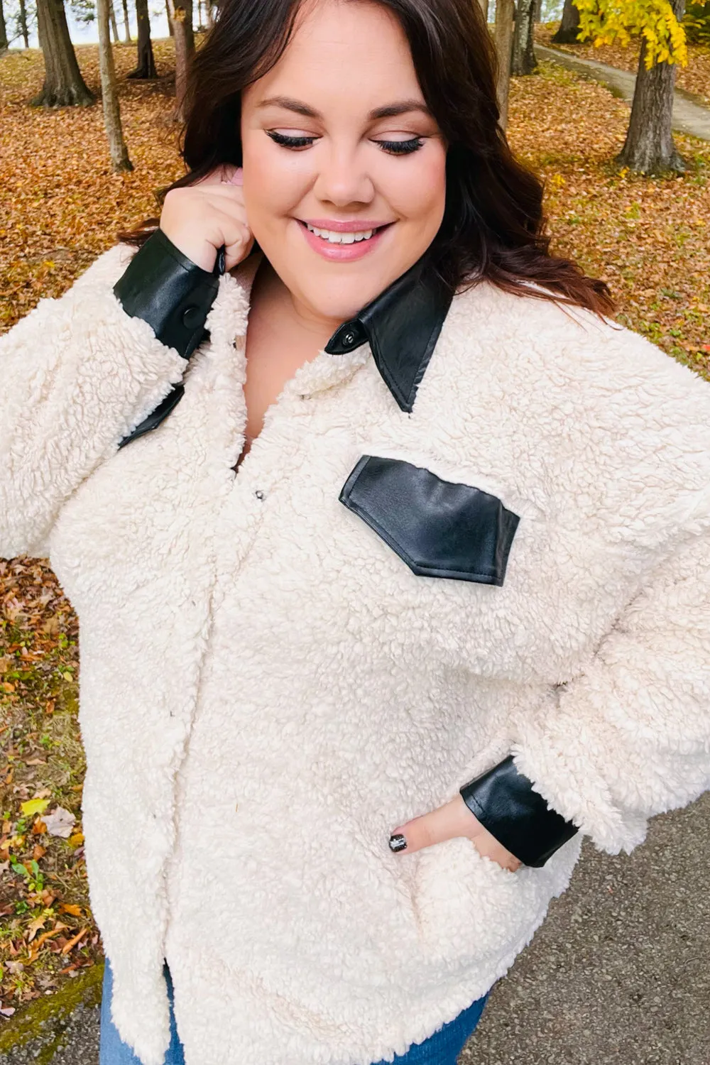 Ivory Sherpa Fleece Faux Leather Jacket