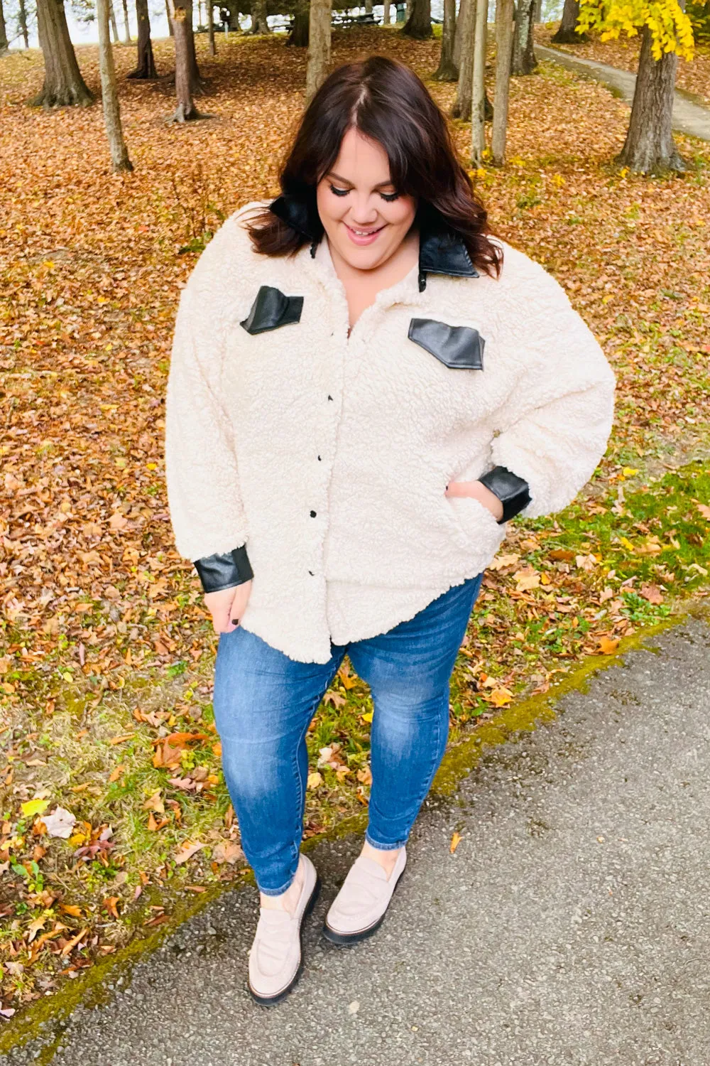 Ivory Sherpa Fleece Faux Leather Jacket