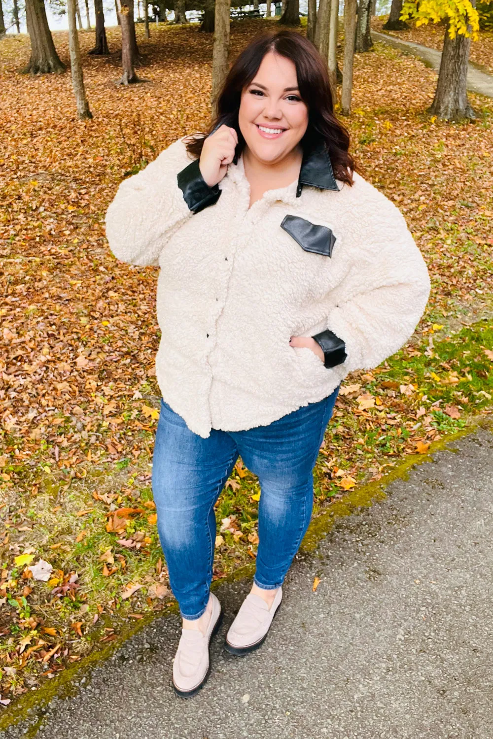 Ivory Sherpa Fleece Faux Leather Jacket